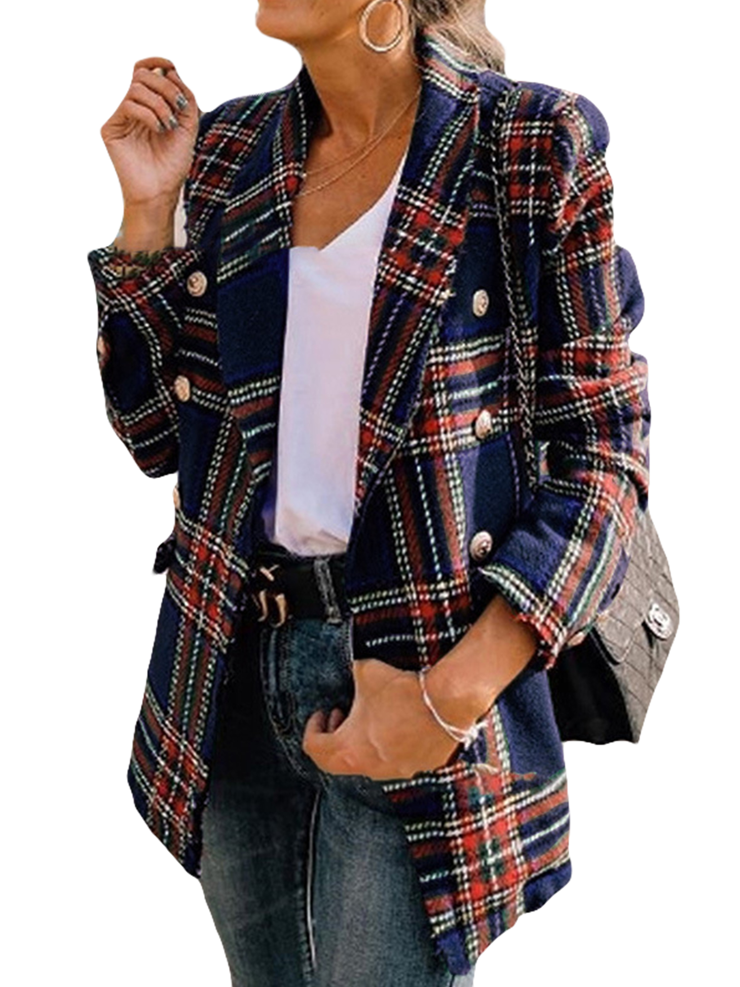 Trendy Vintage Popular Line And Plaid Blazers Ladies Knitting Long ...