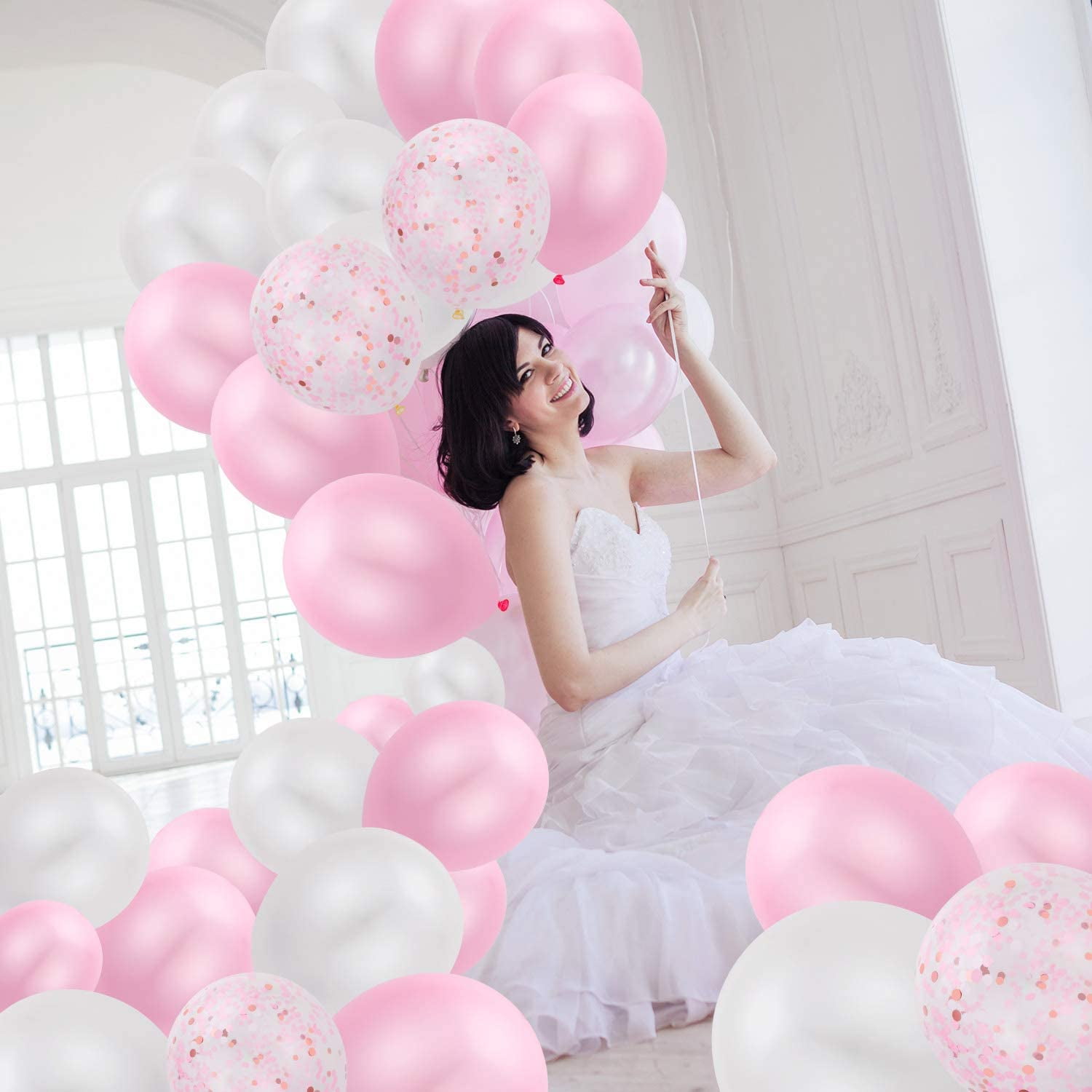 PartyPavillion Party Pink and White Confetti Balloon - Pink