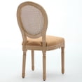 thumbnail image 6 of GAKMCIL Linen Fabric Upholstered Dining Chair, French Style Solid Wood Frame Antique Painting Rattan Back Dining Room Chair, Steel Spring Lining, Weight Capacity:300lb, Tan (Set of 2), 6 of 15