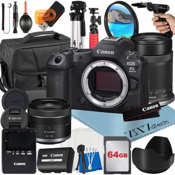 Canon EOS R5 Mark II Mirrorless Camera with RF 24-105mm Lens   2 Pack 64GB Memory Card   Wideangle   Case   ZeeTech Accessory Bundle (International Version)