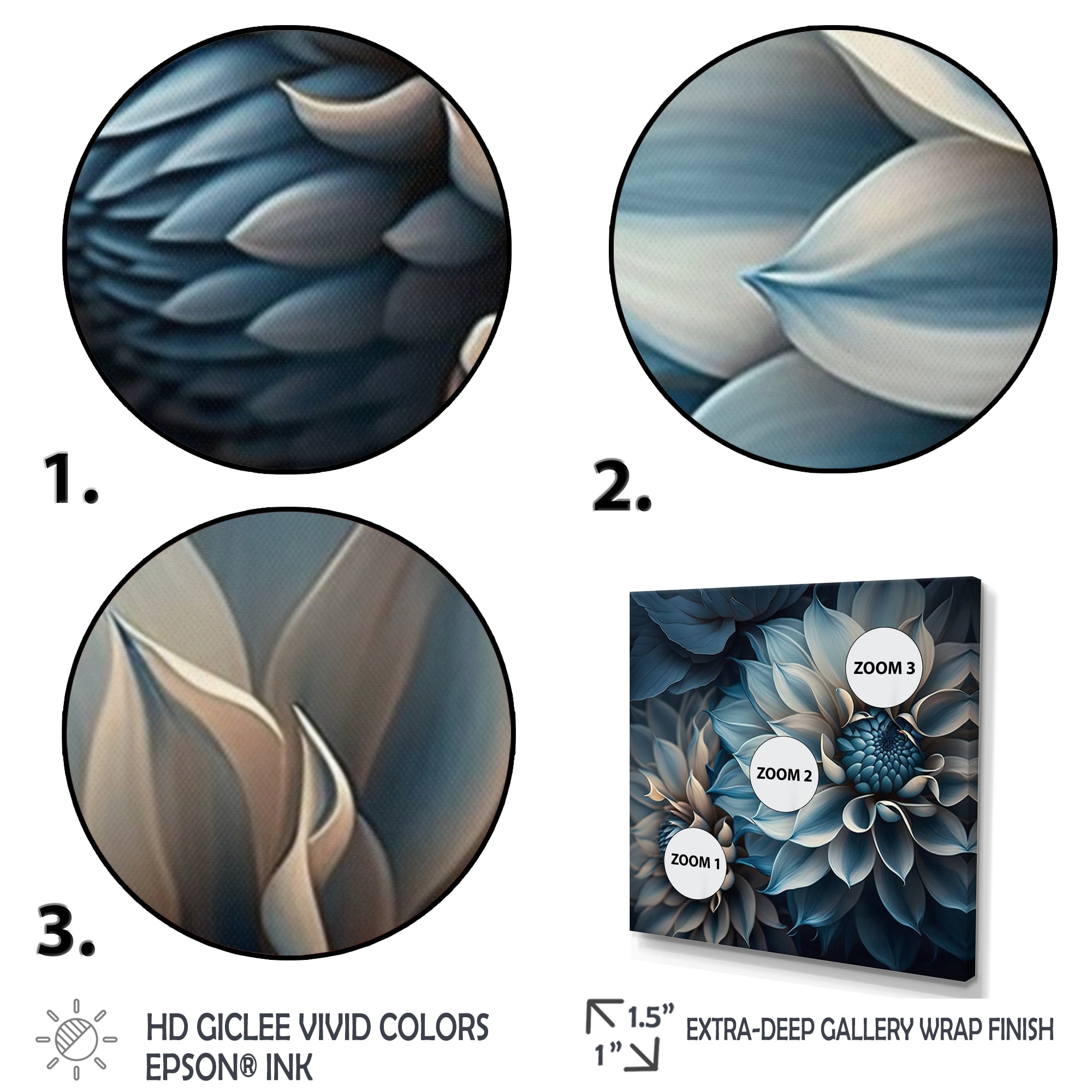 Designart Dahlia Flowers Blue And White II Canvas Wall Art