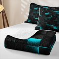 thumbnail image 4 of Castle Fairy Futuristic Cube Texture Twin Quilt Set 2 Pieces,Minimalist Cyan Neon Outline Twin Coverlet Set,Black Teal,1 Bedspread and 1 Pillowcase, 4 of 7