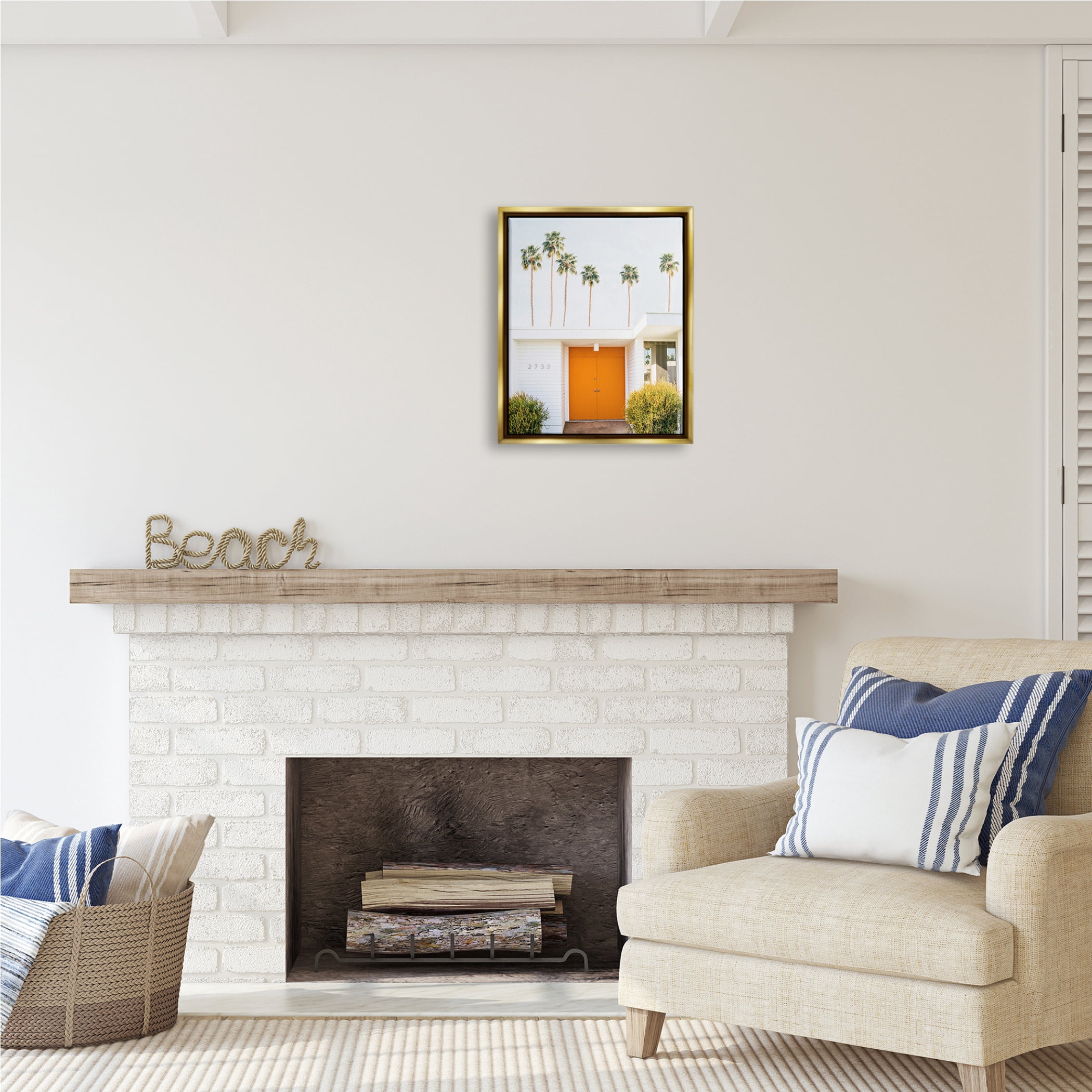 Stupell Industries Palm Springs Orange Door Botanical & Floral Photography Gold Floater Framed Art Print Wall Art, 17 x 21