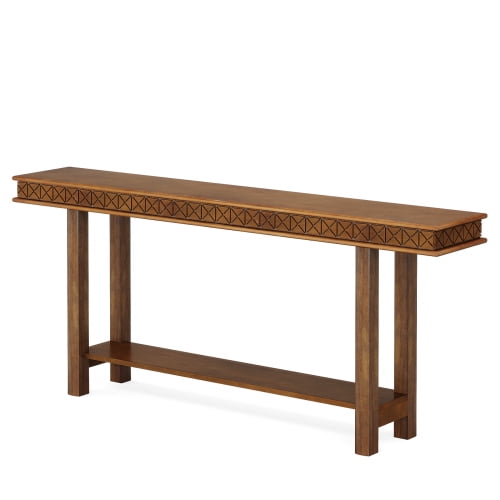 70.9" Extra Long Console Table, Rustic Solid Wood Sofa Table Behind Couch, 2-Tier Entryway Accent Table with Storage for Living Room, Hallway, Foyer, Rustic Brown