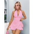 thumbnail image 6 of Women'S Summer Halter Backless Mini Dress Flowy Sleeveless V Neck Back A Line Casual Sun Dresses Pink M, 6 of 9