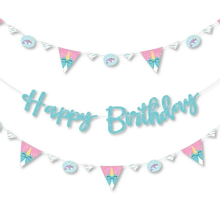 Narwhal Girl - Under The Sea Birthday Party Letter Banner Decoration - 36 Banner Cutouts and Happy Birthday Banner