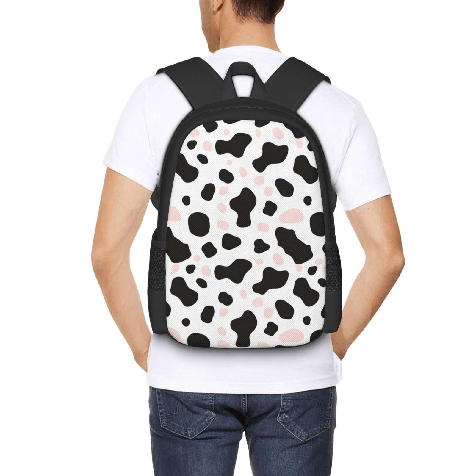 Large Capacity Backpack 16.5×12.5×5.5in Widened Shoulder Strap Design Main Bag Large Top Handle Belt Adjustable Shoulder Strap Simple Cow-Print Pattern1_3
