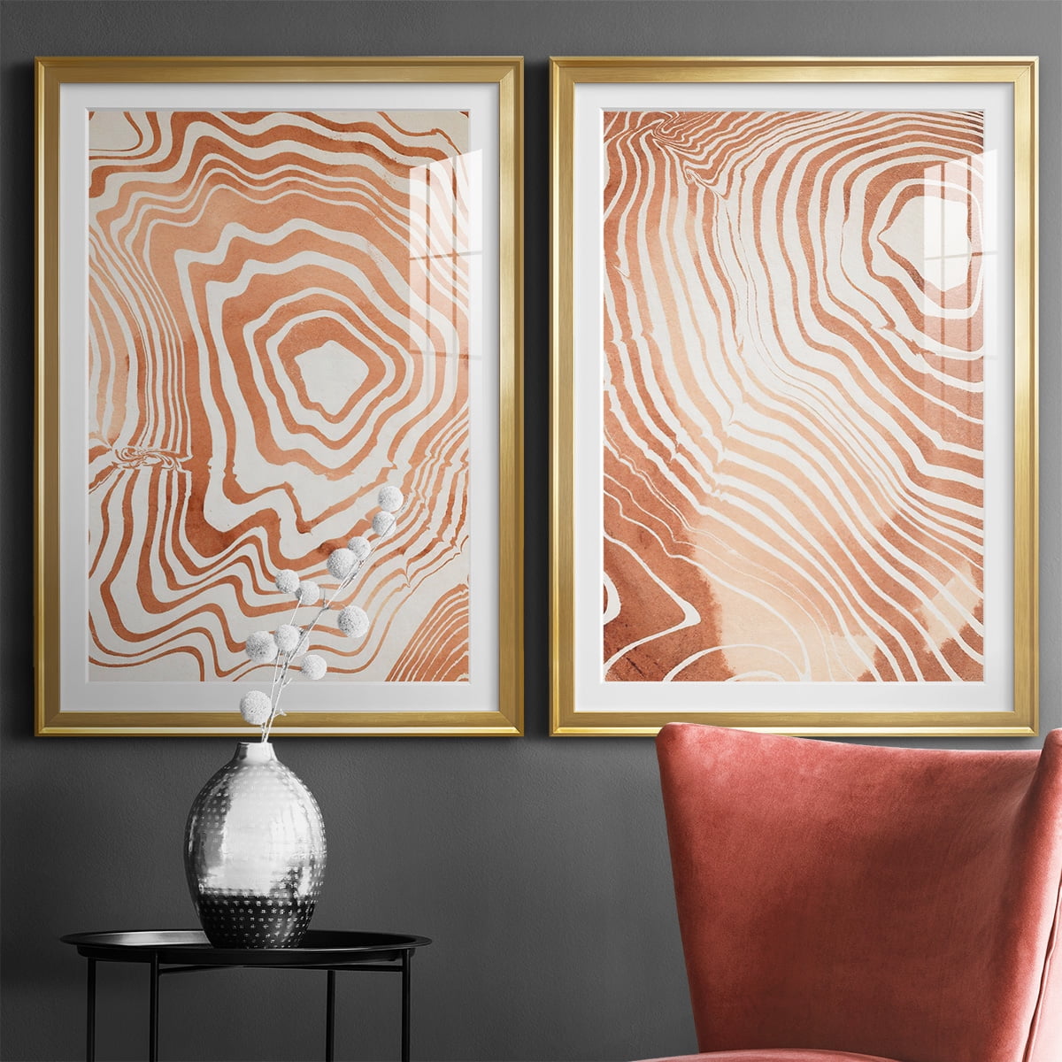 Wexford Home Wood Grain Suminagashi I Premium Framed Print, 26.5" x 36.5" - Ready to Hang, Gold (Set of 2)