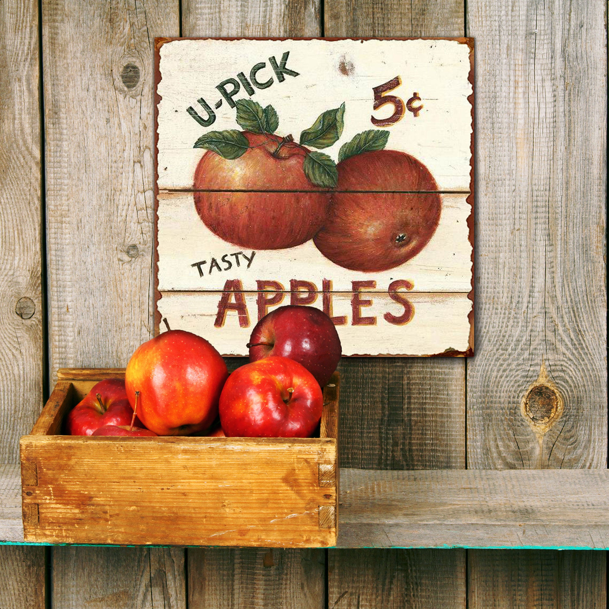Farmers Market Fresh Apples 12" Bottle Cap Metal Sign Rustic Retro Kitchen Decor 