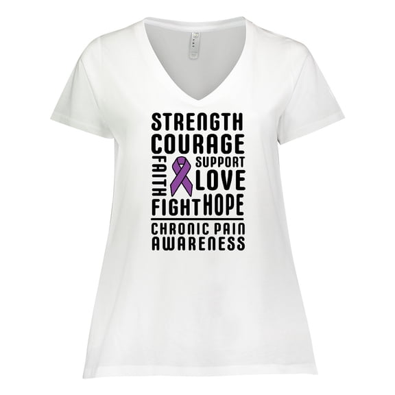 Inktastic Chronic Pain Awareness Strength Courage and Support Women's Plus Size V-Neck T-Shirt