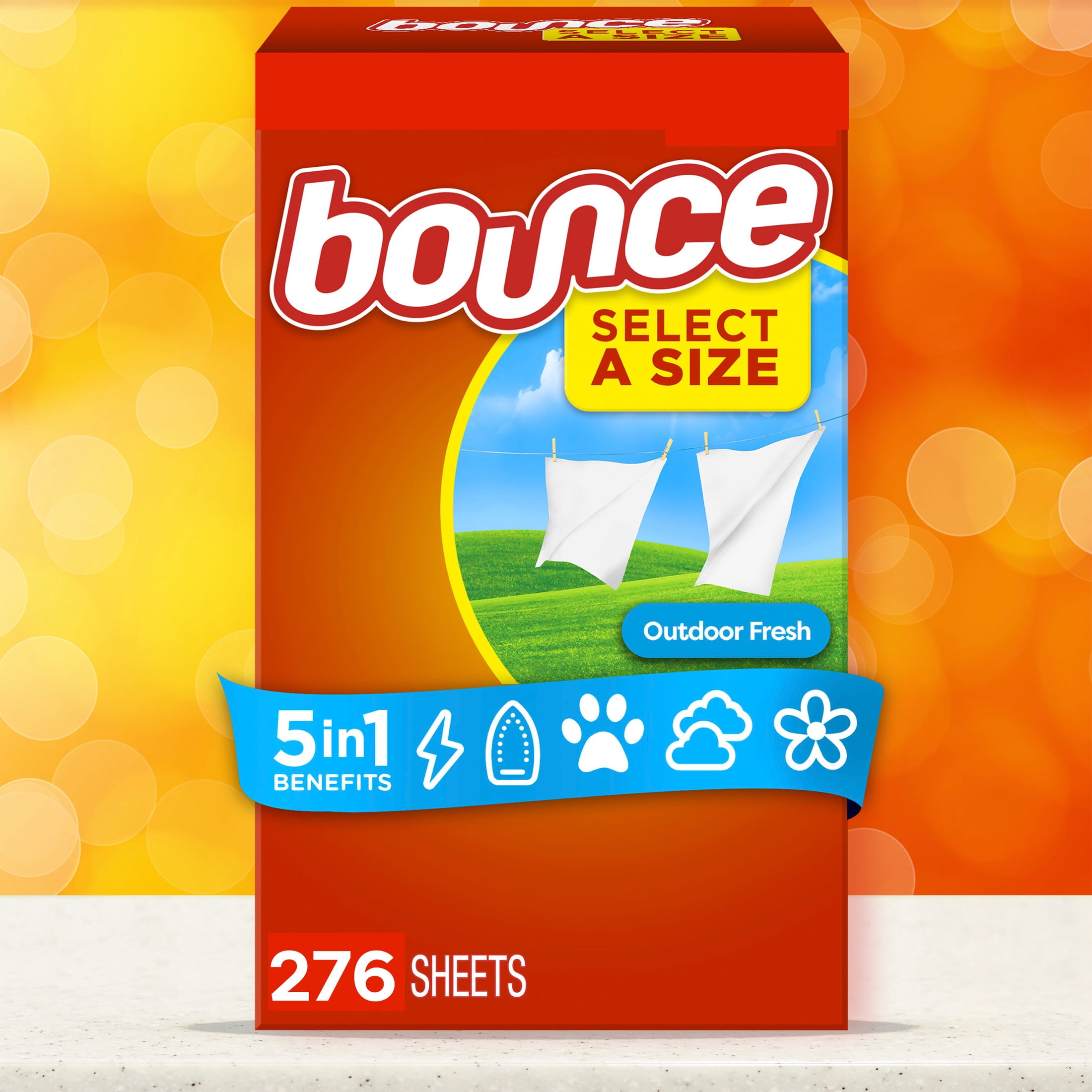 Bounce Select-A-Size Fabric Softener Dryer Sheets, Outdoor Fresh Scent, 276 Count