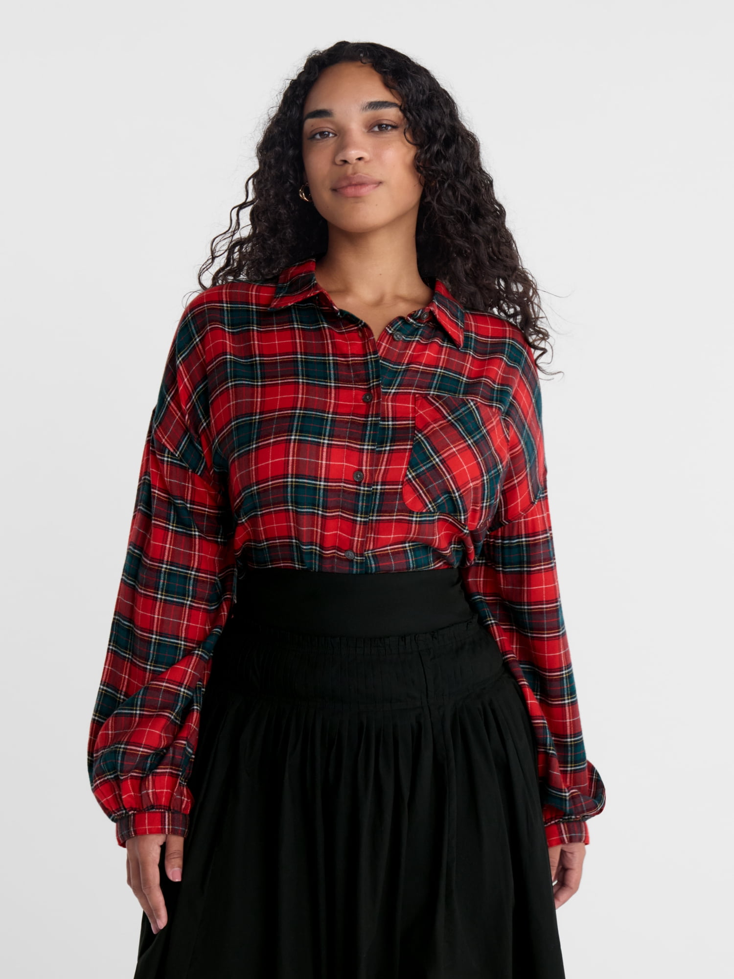 Scenario Women's Flannel Shirt with Long Sleeves, Sizes XS-XXXL