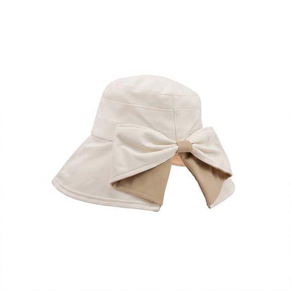 YAMB Women's Bowknot Wide Brim Sun Hat, 360° Foldable UV Protection Outdoor Fisherman Cap, Portable Breathable Headwear for Travel Beach Daily Shopping Casual Matching, Beige