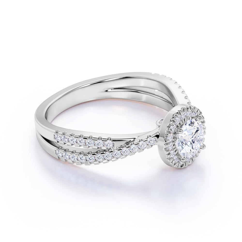 JeenMata 1 Carat Round cut Moissanite Engagement Ring in 18k White Gold Over Silver