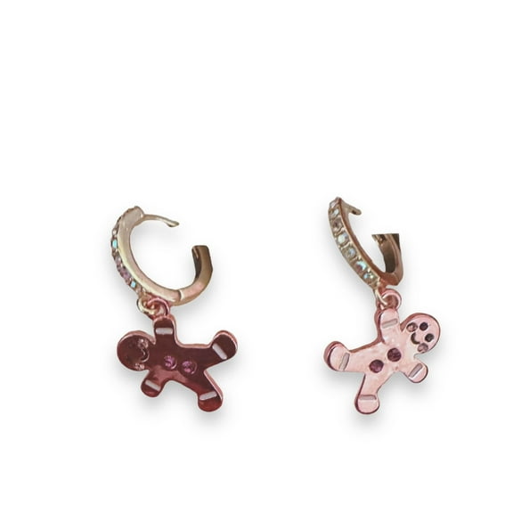 Betsey Johnson Gingerbread Huggie Drop Earrings One Size, Gingerbread Mismatch Rose Gold Tone