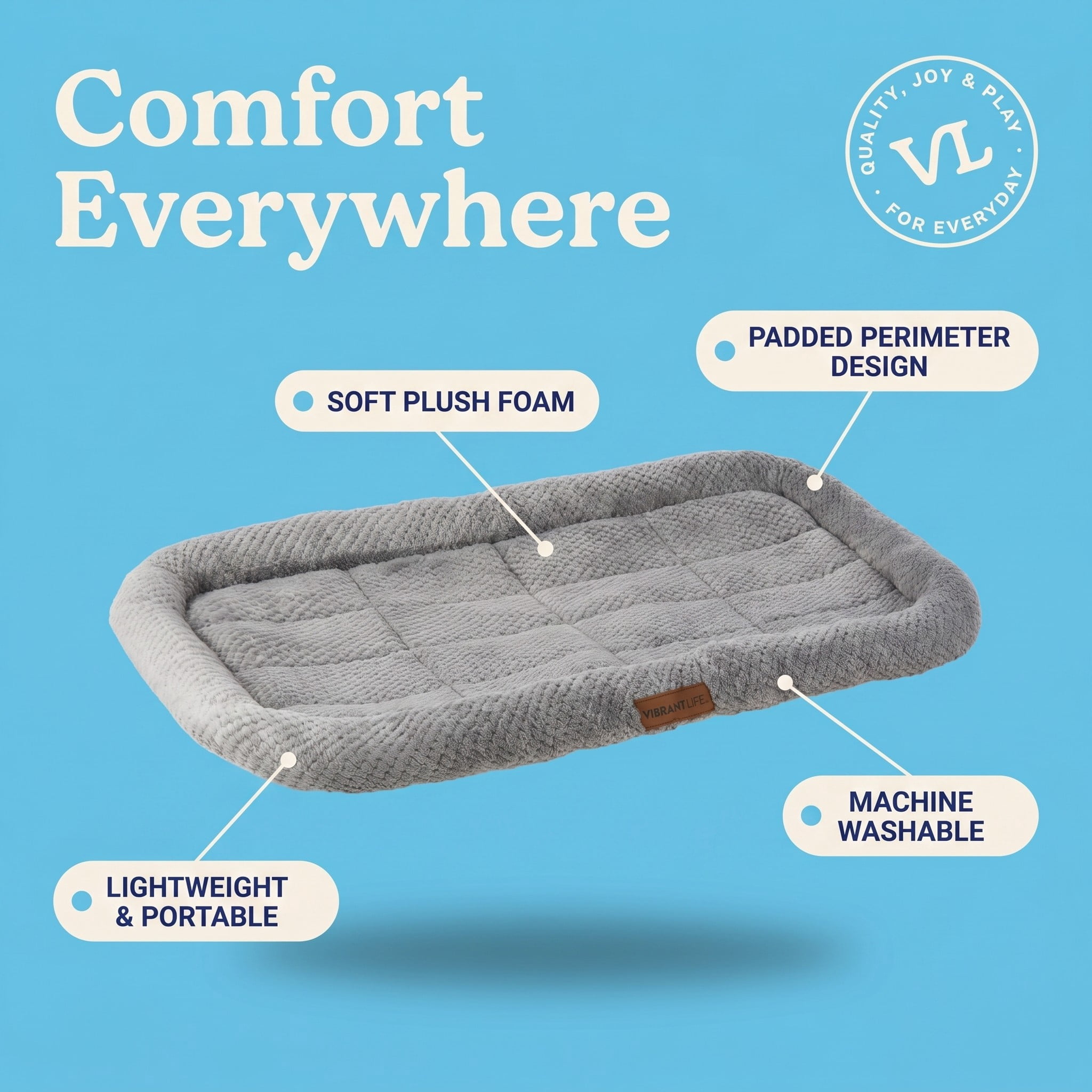 (3 pack) Vibrant Life Cozy Crate Mat, Gray, 42 in x 27.5 in