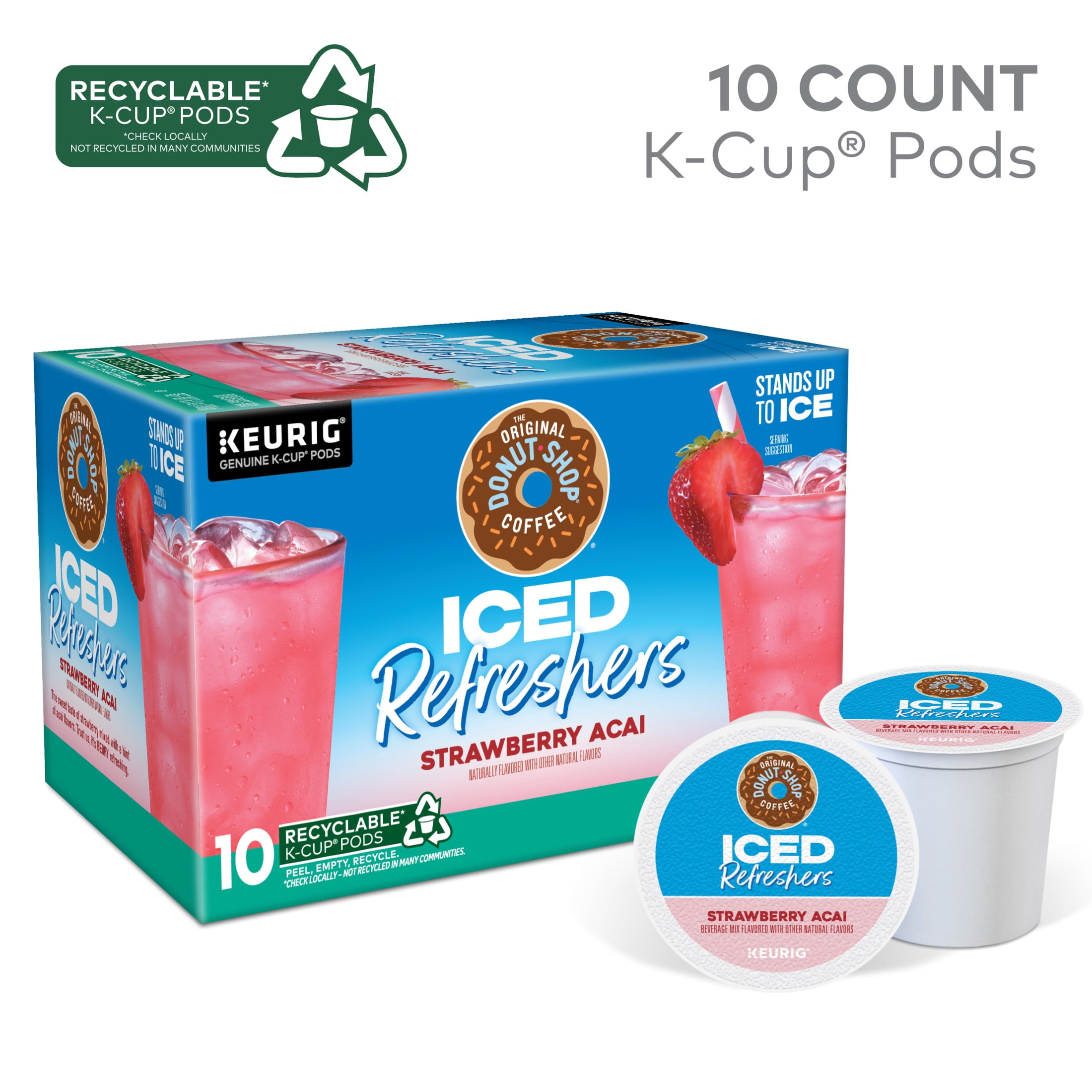The Original Donut Shop, Iced Refreshers Strawberry Açaí Flavor K-Cup Pods, 10 Count