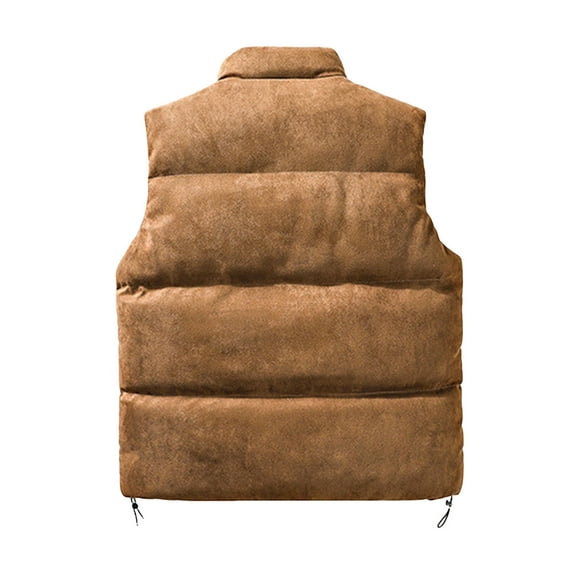Pimfylm Men's Down Vest Fashion Sleeveless Zip Quilted Vest Solid Color Pocket Thickened Warm Vest