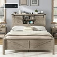 thumbnail image 6 of Amerlife 44" H Farmhouse Queen Bed Frame with Barn Door Storage Headboard & Charging Station, Grey, 6 of 9