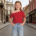 thumbnail image 6 of Fengqque Girl's off the Shoulder Tops Short Sleeve Loose Summer T Shirt Tops Polka Dot Print Cold Shoulder Tops Red-A 9-10 Years, 6 of 9
