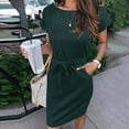 thumbnail image 3 of TANGNADE Women's Summer Striped Short Sleeve T-Shirt Dress Casual Tie Waist With Pockets Green + M, 3 of 6