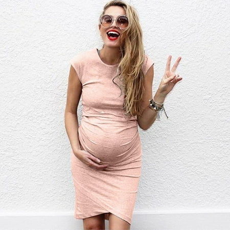 

TUOBARR Maternity Clothes Women Fashion Solid Color Sleeveless Maternity Pregnat Comfortable Midi Dresse