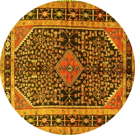 Ahgly Company Machine Washable Indoor Round Persian Yellow Traditional Area Rugs, 3' Round