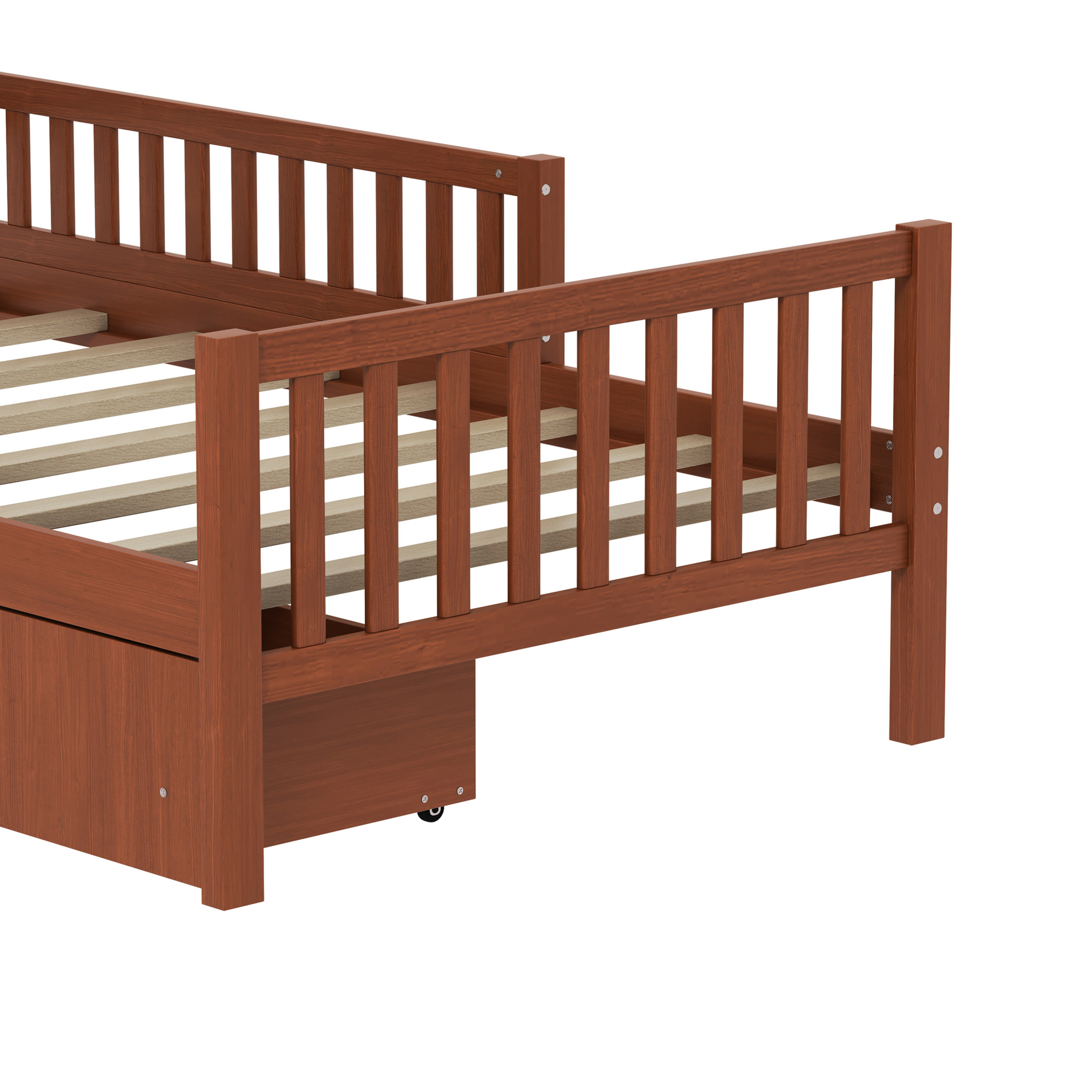 Noble House Twin Size Wood Platform Bed with Guardrails on Both Sides and Two Storage Drawers,Walnut