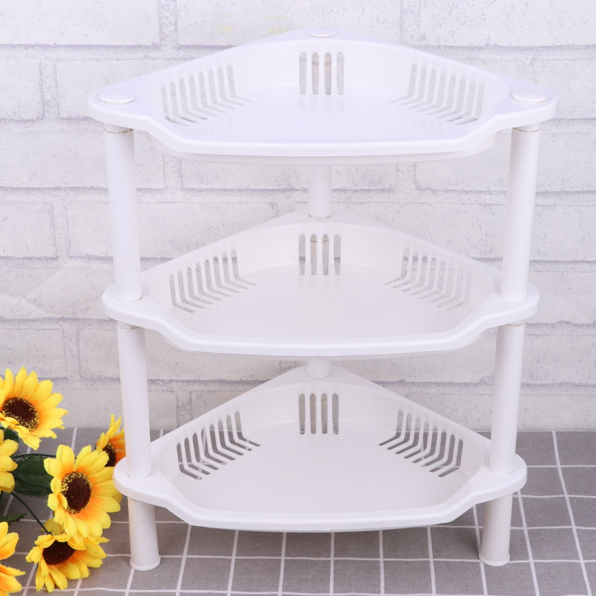 NUOLUX 3 Layer Plastic Small Storage Shelves Plastic Basket Corner