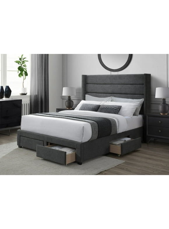 DG Casa George Charcoal Upholstered 4 Drawer Queen Storage Bed