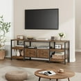 thumbnail image 2 of 63/71/79" Modern-Industrial TV Stand with 2 Fabric Drawers, Entertainment Center for TVs Up to 65/75/85", Rustic Brown Media Console with Storage Shelves, Open Design & Metal Frame, 2 of 7