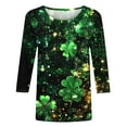 thumbnail image 4 of Lolmot T-Shirt à Col Rond Imprimé de la Saint-Patrick pour Femmes, Manches Trois Quarts 3/4, Coupe Ample, 4 of 5