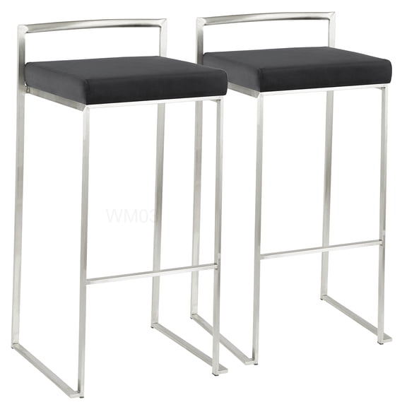 Modern Stackable Bar Stools Set of 2, Black Velvet Seat & Stainless Steel Frame