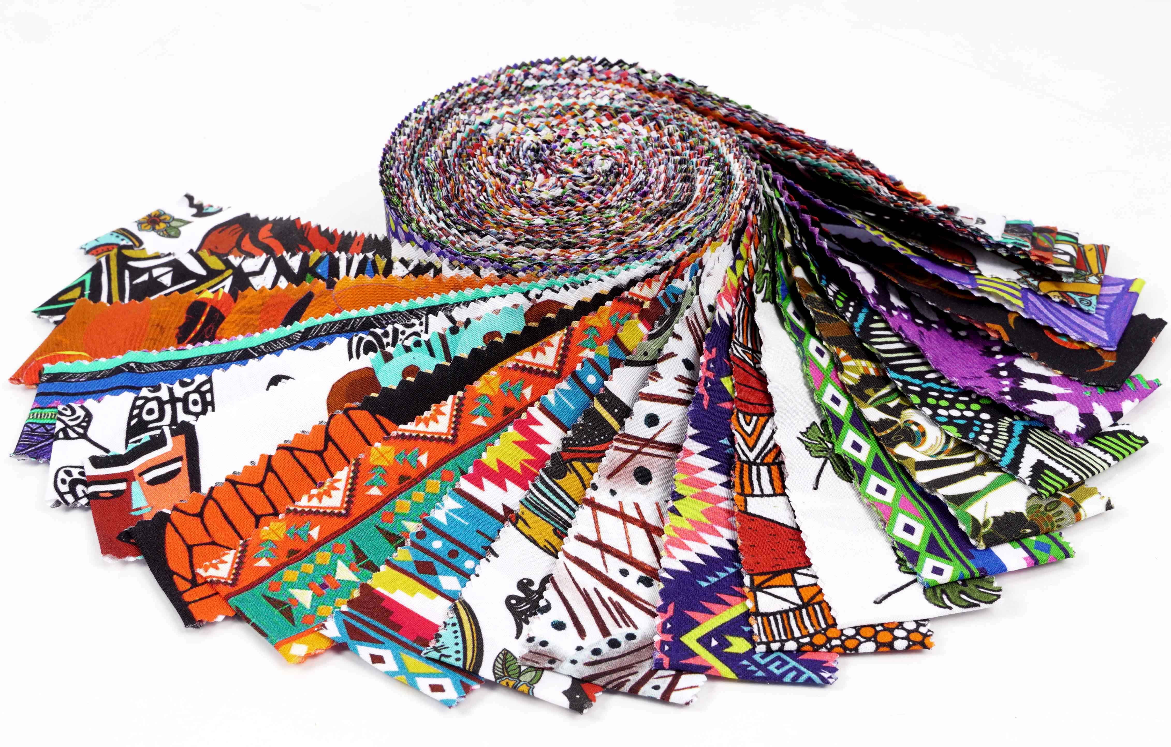 Soimoi 40Pcs Tribal Print Precut Fabrics Strips Roll Up 1.5 inches Cotton Jelly Rolls For Quilting - Multicolor