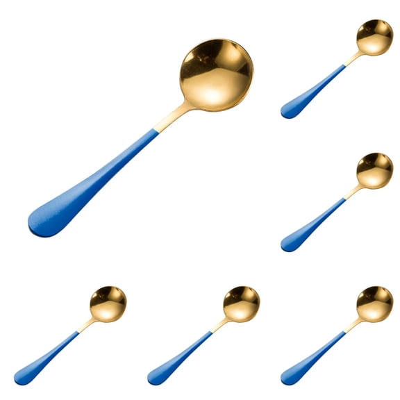 6-Piece Soup Spoons Set - 6.3 Inch Round Stainless Steel Bouillon Spoons, Modern Thick Handle Spoons for Soup, Dessert, Cereal, Coffee, Set of 6