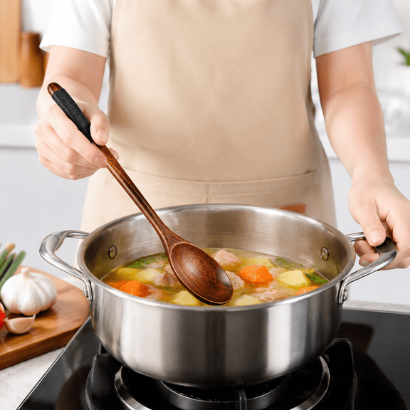 3 Pcs 9.25 Inch Wooden Cooking Spoons, Oval Wood Mixing Spoons, Natural Wood Stirring Sauce Spoons for Baking Cooking Kitchen Utensils