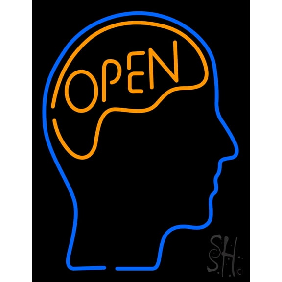 Open With Man Head LED Neon Sign 24 x 31 - inches, Black Square Cut Acrylic Backing, with Dimmer - Bright and Premium built indoor LED Neon Sign for Defence Force.