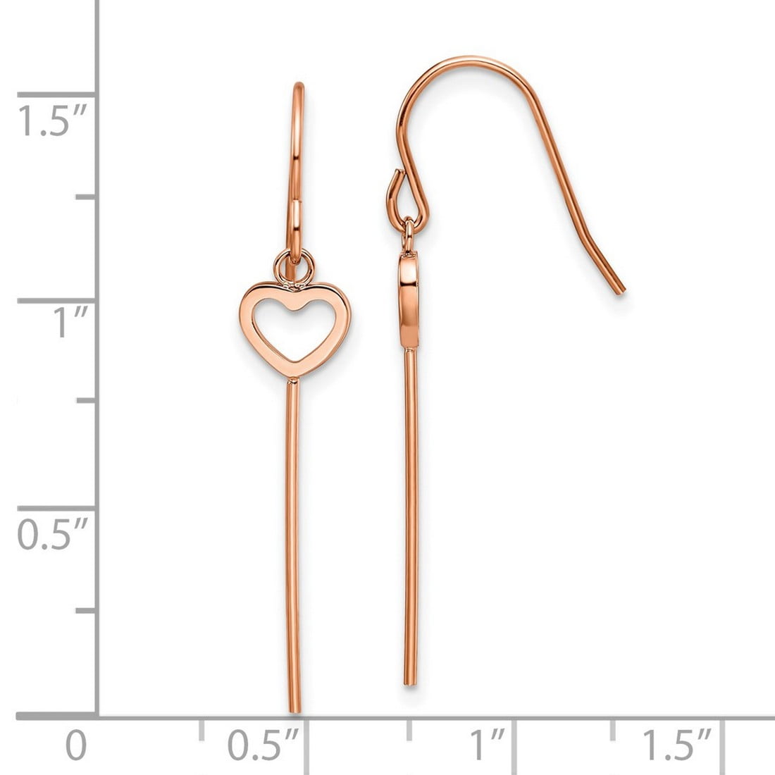 Stainless Steel Polished Rose Ip Plated Love Heart and Bar Dangle Shepherd Hook Earrings 29x6.5mm Wide Dangle Earring fo