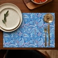 thumbnail image 4 of Blue Paisley Pattern Summer Placemats Table Placemats Set Of 6-Linen Kitchen Washable Placemats Table Mats 11.8"x17.7" Non-Slip Heat Resistant, 4 of 5