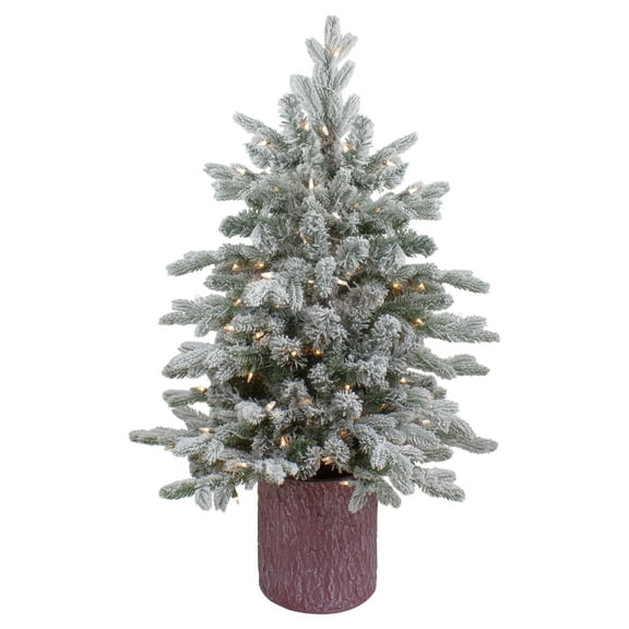 Northlight Real Touch™️ Pre-Lit Medium Saratoga Spruce Flocked Artificial Potted Christmas Tree 4' -