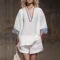 thumbnail image 6 of Delconic Women Bohemian Print V Neck Short Sleeve Top and Split Hem Shorts Two Piece Summer Set for Casual and Daily Wear White XL, 6 of 6