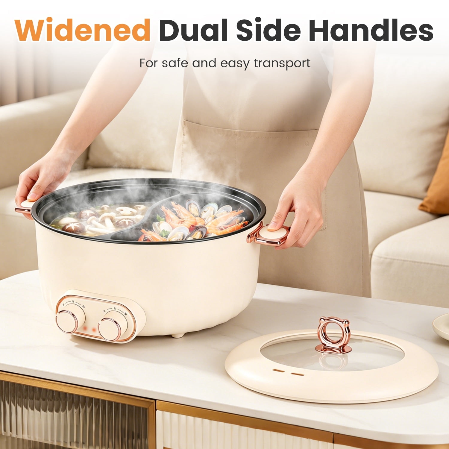 6L Electric Hot Pot with Divider Dual Flavor Non-Stick for Family Gathering
