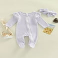 thumbnail image 2 of Baby Girls Romper Suit  Long Sleeve Zipper Ruffle Patchwork Casual Party Street Spring Romper+Headband, 2 of 7