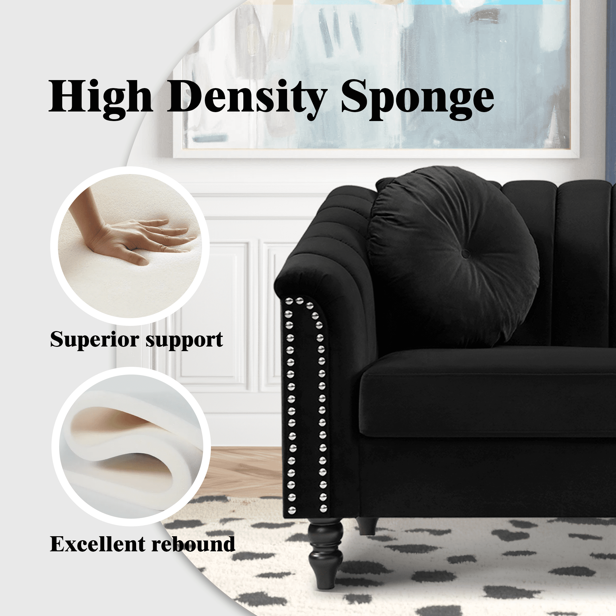 Aukfa 2 Pieces Sectional Sofa Couch Set, 21" Deep Seat Sofa for Living Room, 3 Seat Sofa, Loveseat,Black