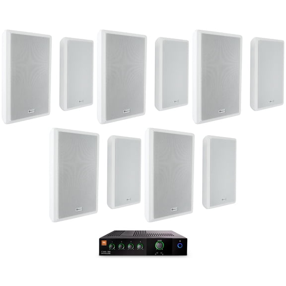 JBL CSMA 180 Commercial 70v Amplifier (10) White 5.25" Slim Wall Mount Speakers