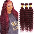 thumbnail image 1 of Paquetes de cabello humano #99j Burgundy Deep Wave 3 paquetes de 50 g, 1 of 9