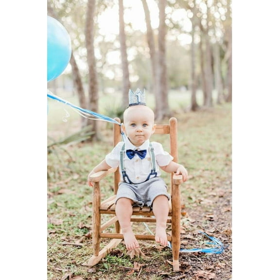 Laurenza's Baby Boys 4 Pcs Infant Outfit Grey Navy Bodysuit and Suspenders Set Baptism Christening Wedding Outfit Ring Bearer Boys Easter Clothes Outfit 0-3M