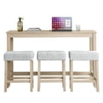 thumbnail image 2 of GZXS 59" Counter Height Bar Table Set with Built-In Power Outlet, Solid Wood Legs, 3 Linen Upholstered Stools, Farmhouse Industrial 4-Piece Dining Set in Light Oak Finish, 2 of 10