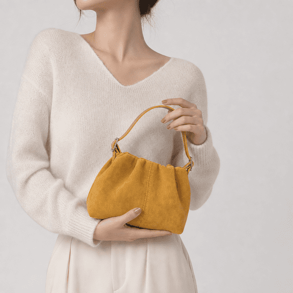 Women Vintage Suede Hobo Shoulder Bag, Soft Faux Suede Ruched Crossbody Bag, Adjustable Strap Casual Daily TopβHandle Purse for Work Shopping