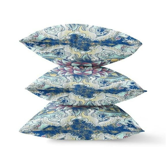 HomeRoots 418092 5 x 16 x 16 in. Blue & Yellow Blown Seam Geometric Indoor & Outdoor Throw Pillow